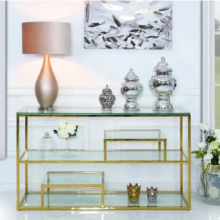 3 Tier Console Table Gold 140CM