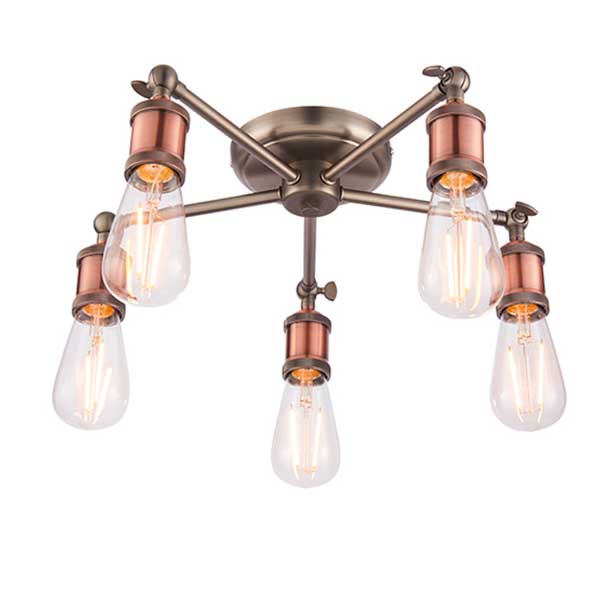 5 lights adjustable industrial semi flush pendant ceiling light