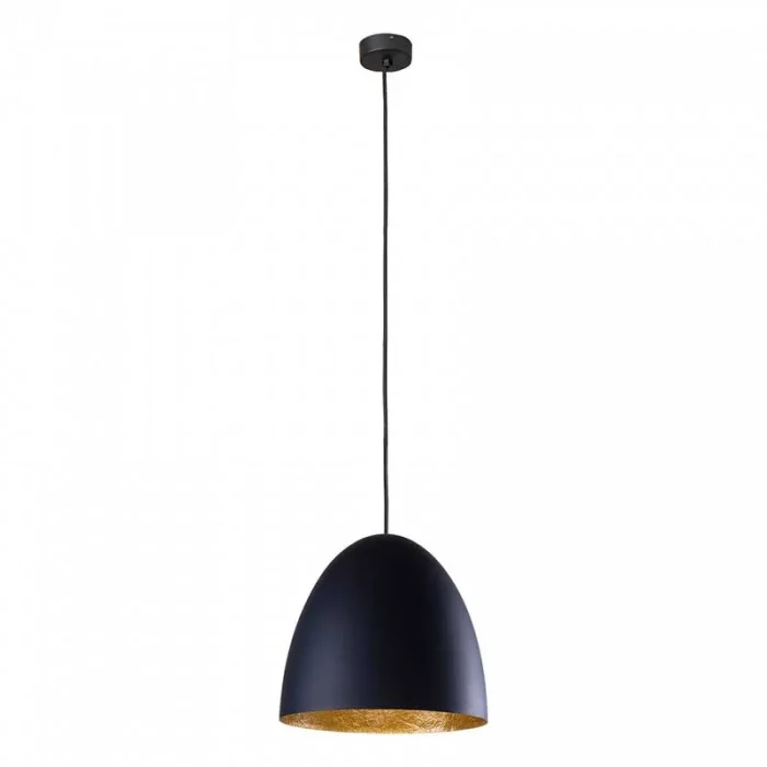 Adjustable height pendant light in black with gold interior finish