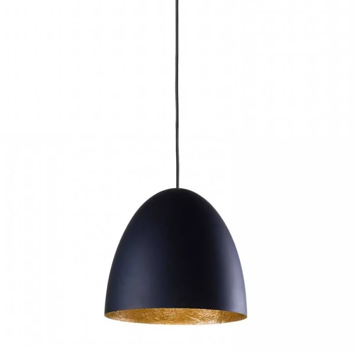 Adjustable height pendant light in black with gold interior finish