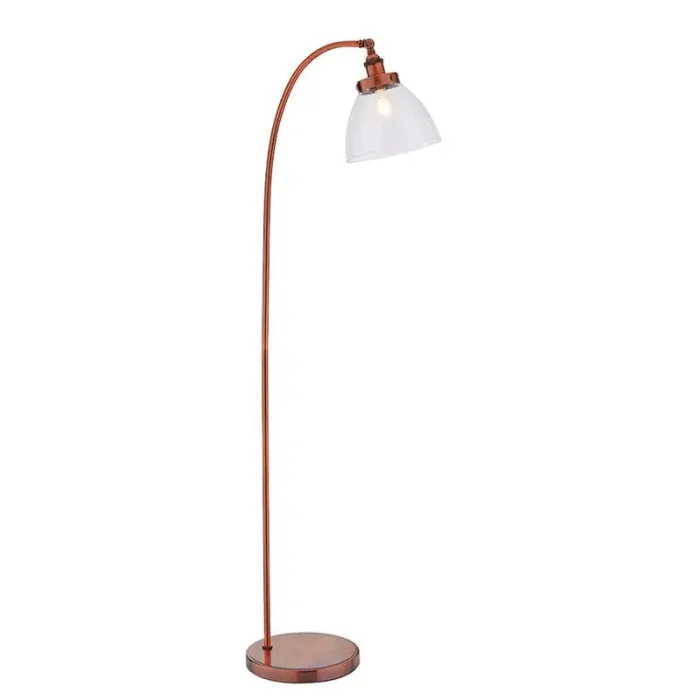 Floor lamp in aged copper finish with adjustable knuckle joint