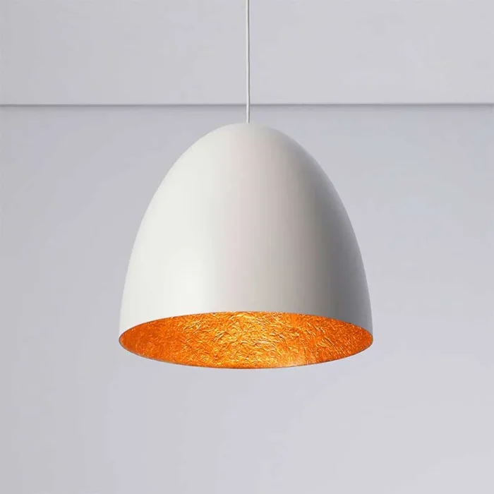 Adjustable height pendant light in white with a gold interior finish