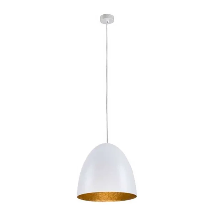 Adjustable height pendant light in white with a gold interior finish