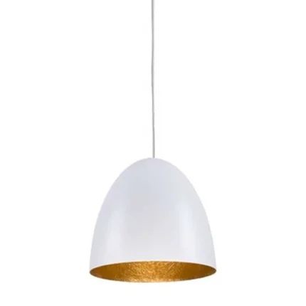 Adjustable height pendant light in white with a gold interior finish