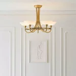 Antique Brass Chandelier Light With White Shades