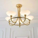 Antique Brass Chandelier Light With White Shades