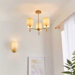 Antique Brass Semi Flush Pendant Light With White Shades