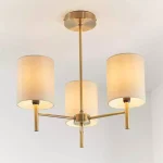 Antique Brass Semi Flush Pendant Light With White Shades