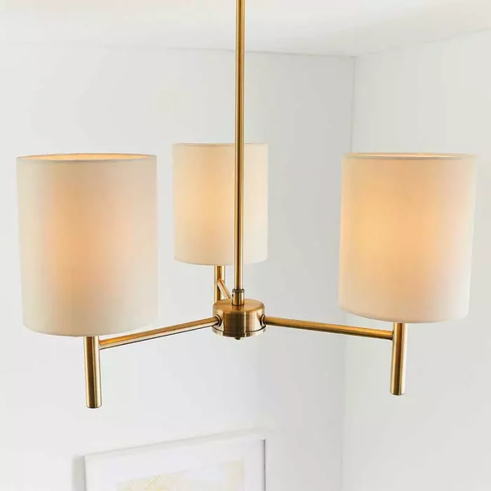 Antique Brass Semi Flush Pendant Light With White Shades