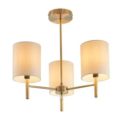 Antique Brass Semi Flush Pendant Light With White Shades