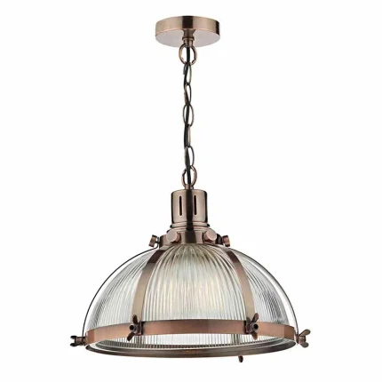 Antique Copper Ribbed Glass Pendant Light