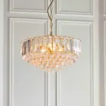 Brass Effect Large Pendant Light With Acrylic Crystal Droplets