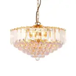 Brass Effect Large Pendant Light With Acrylic Crystal Droplets