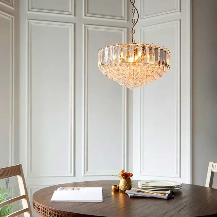 Brass Effect Large Pendant Light With Acrylic Crystal Droplets