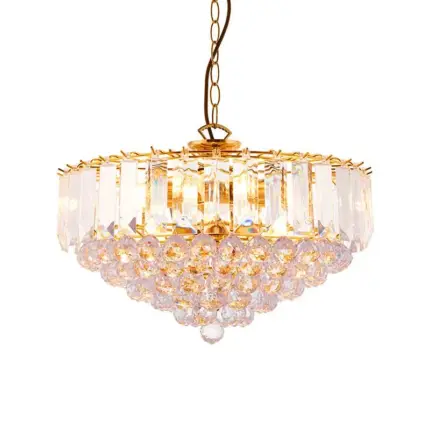 Brass Effect Large Pendant Light With Acrylic Crystal Droplets