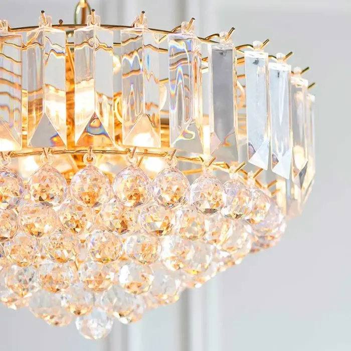 Brass Effect Large Pendant Light With Acrylic Crystal Droplets