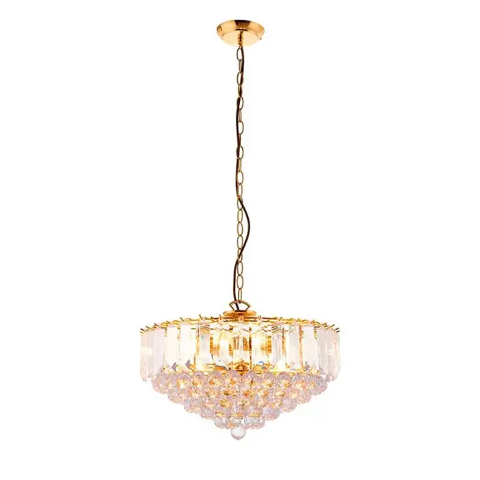 Brass Effect Large Pendant Light With Acrylic Crystal Droplets