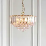 Brass Effect Medium Pendant Light With Acrylic Crystal Droplets