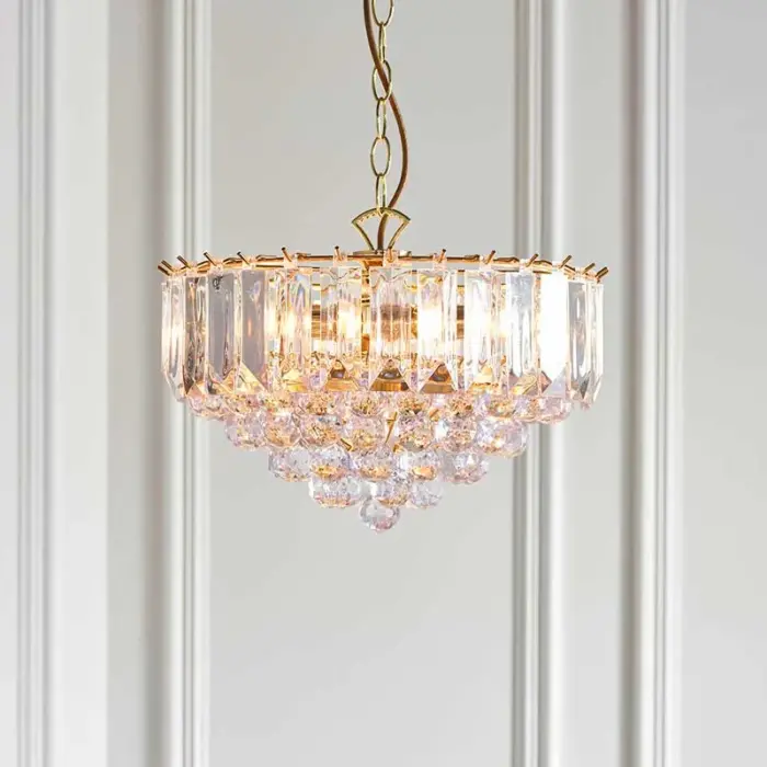 Brass Effect Medium Pendant Light With Acrylic Crystal Droplets