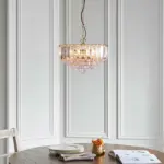 Brass Effect Medium Pendant Light With Acrylic Crystal Droplets