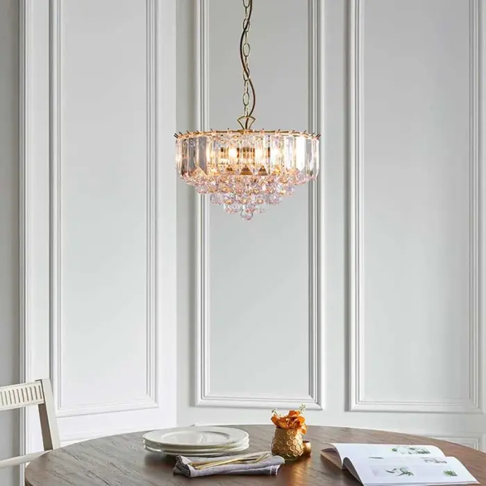 Brass Effect Medium Pendant Light With Acrylic Crystal Droplets