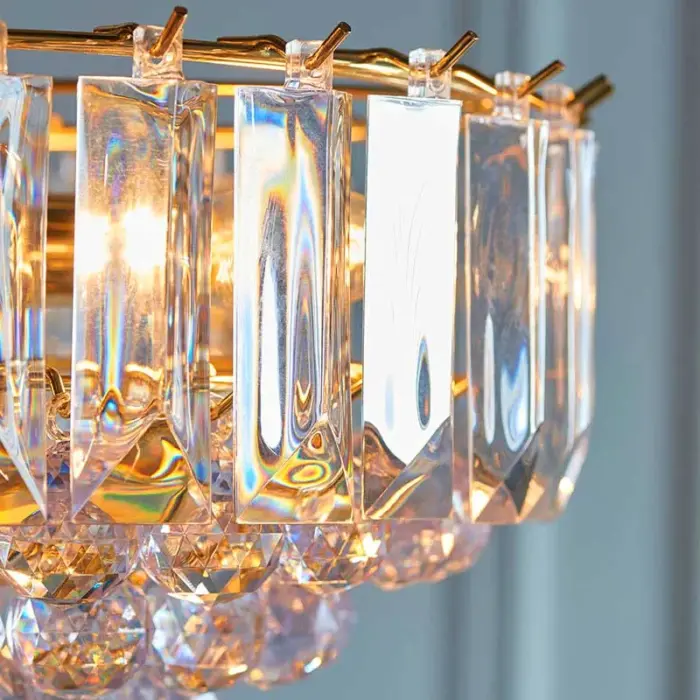 Brass Effect Medium Pendant Light With Acrylic Crystal Droplets