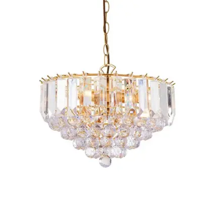 Brass Effect Medium Pendant Light With Acrylic Crystal Droplets