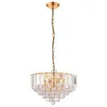 Brass Effect Medium Pendant Light With Acrylic Crystal Droplets