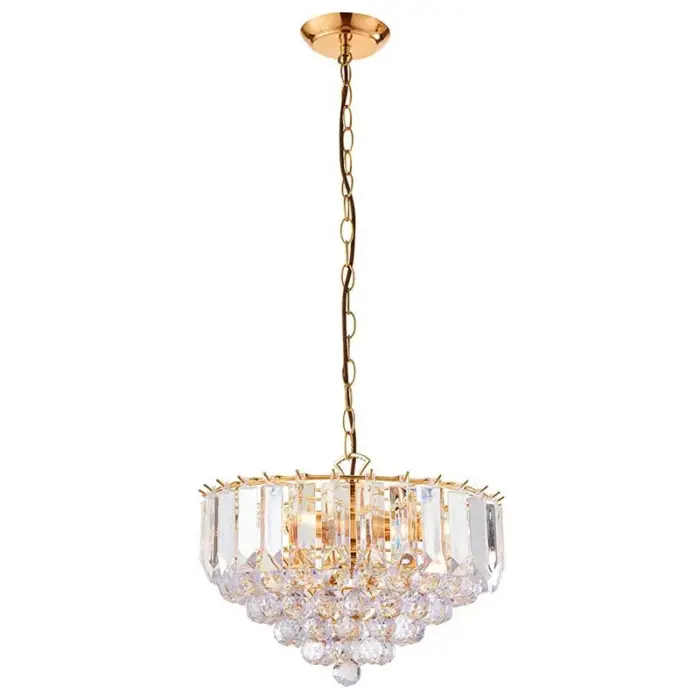 Brass Effect Medium Pendant Light With Acrylic Crystal Droplets