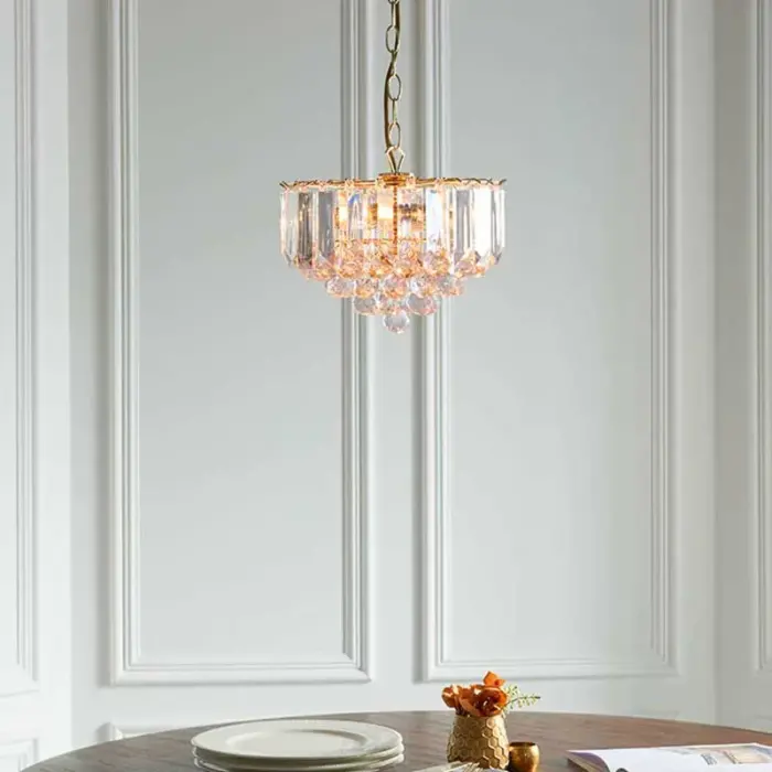 Brass Effect Pendant Light With Acrylic Crystal Droplets