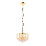 Brass Effect Pendant Light With Acrylic Crystal Droplets