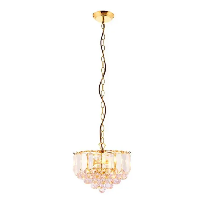 Brass Effect Pendant Light With Acrylic Crystal Droplets