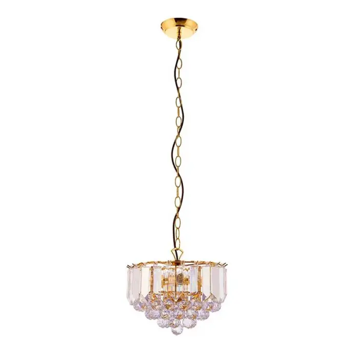 Brass Effect Pendant Light With Acrylic Crystal Droplets