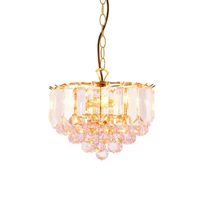 Brass Effect Pendant Light With Acrylic Crystal Droplets