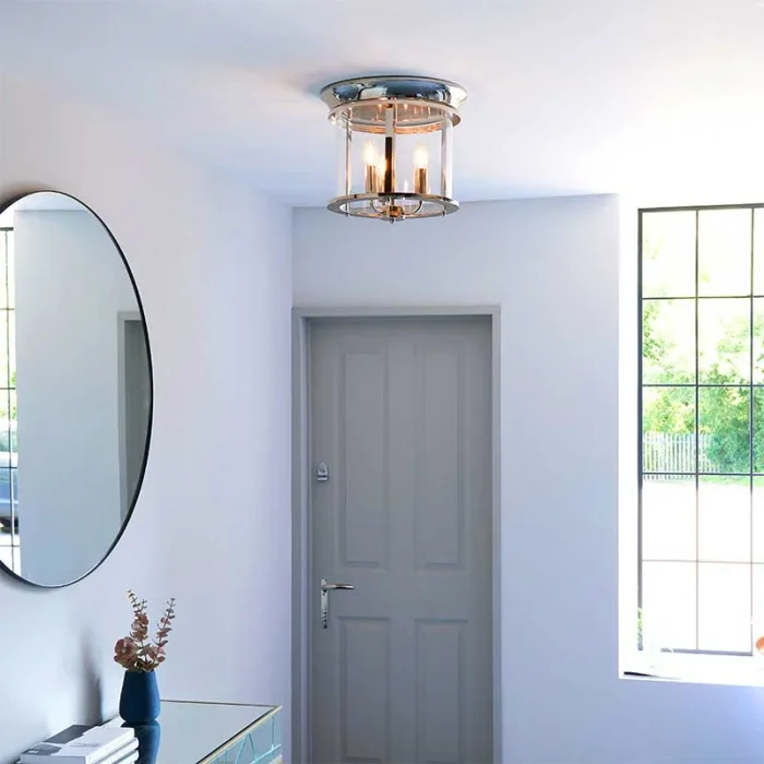 Bright Flush Nickel Glass Pendant Light