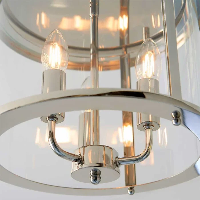 Bright Flush Nickel Glass Pendant Light