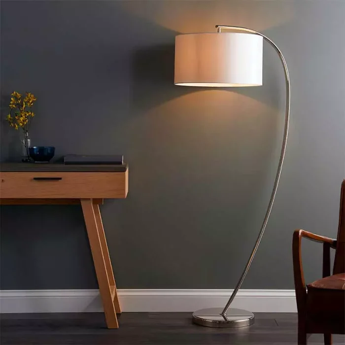 Arc floor lamp in bright nickel finish