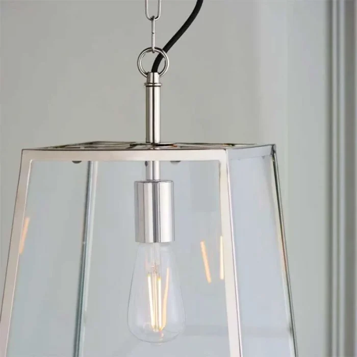 Bright Nickel Glass Box Hanging Light