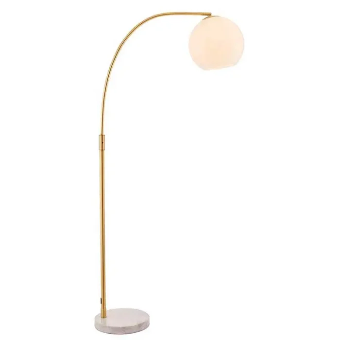 Floor lamp in brushed brass finish with opal gloss white glass shade