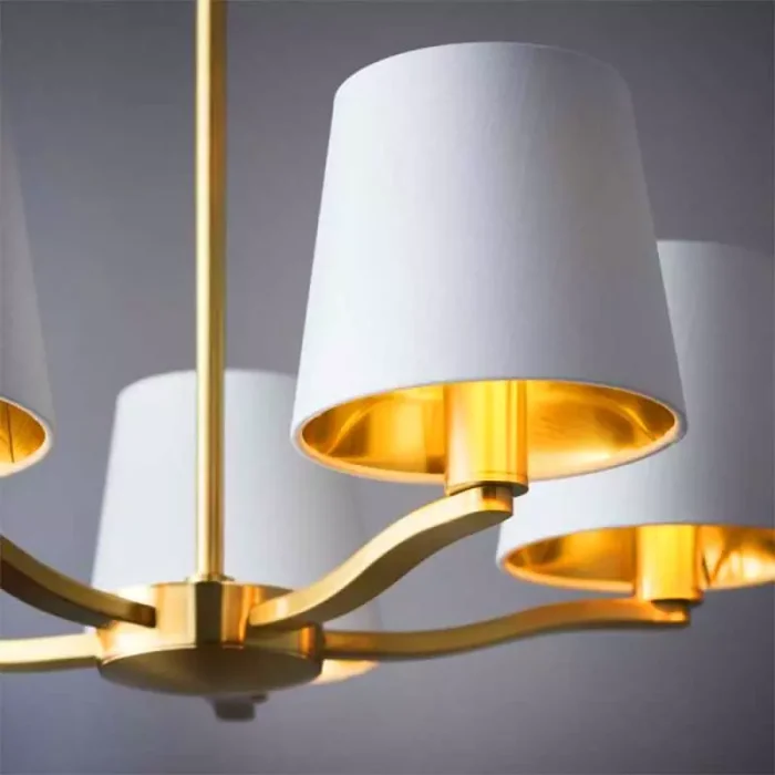 Brushed Gold Ceiling Light White Fabric