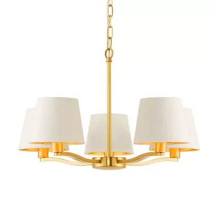 Brushed Gold Pendant Light White Fabric Shades