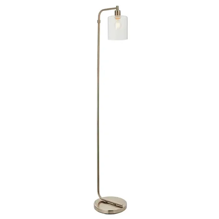 Floor lamp in a brushed nickel finish with clear glass shade