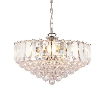 Chrome Effect Large Pendant Light With Acrylic Crystal Droplets