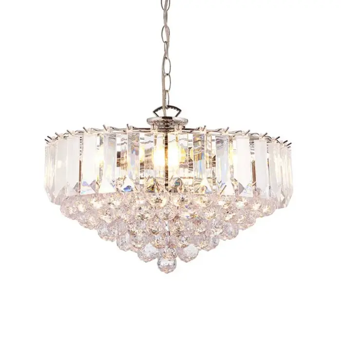 Chrome Effect Large Pendant Light With Acrylic Crystal Droplets