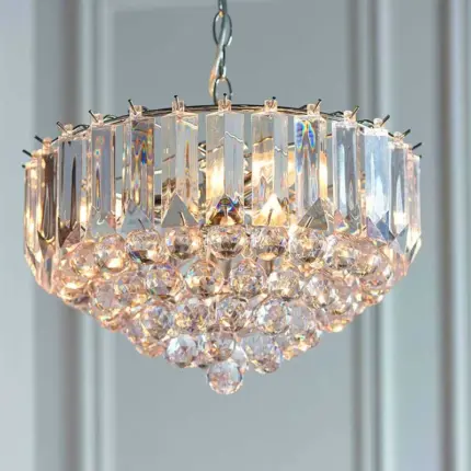 Chrome Effect Medium Pendant Light With Acrylic Crystal Droplets