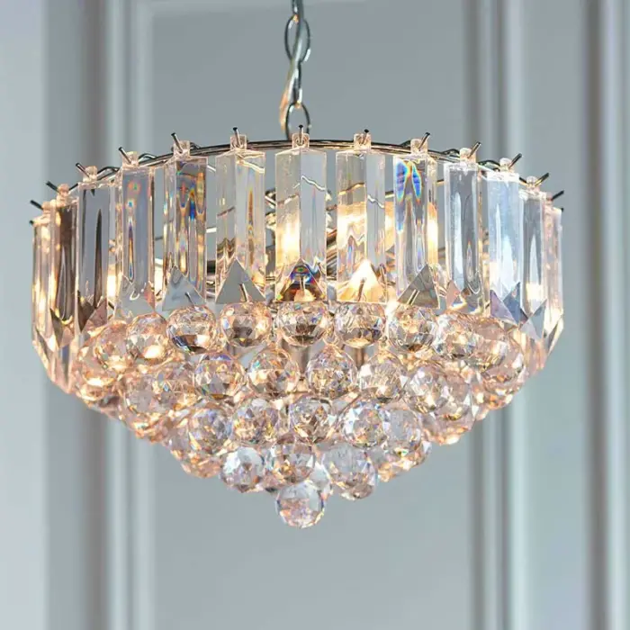 Chrome Effect Medium Pendant Light With Acrylic Crystal Droplets