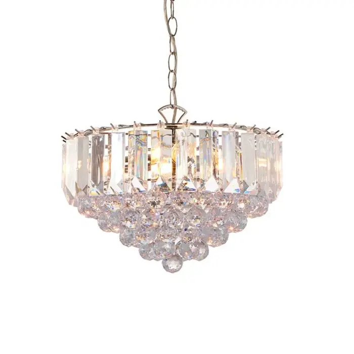 Chrome Effect Medium Pendant Light With Acrylic Crystal Droplets