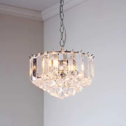 Chrome Effect Pendant Light With Acrylic Crystal Droplets