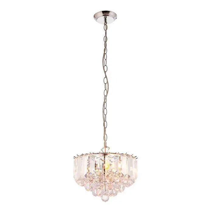 Chrome Effect Pendant Light With Acrylic Crystal Droplets