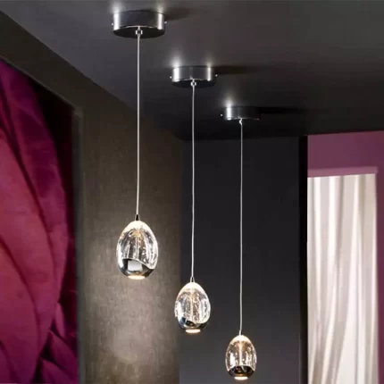 Chrome Solid Glass Pendant Light With Decorative Bubbles